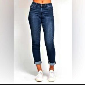 Judy Blue High Waist Dark Blue Wash Cuffed Ankle Jeans 5 Pocket Womens size 28